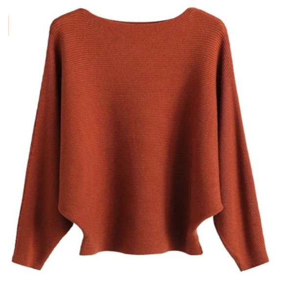 Sweaters - Boat Neck Batwing Sleeve Knitted Sweater